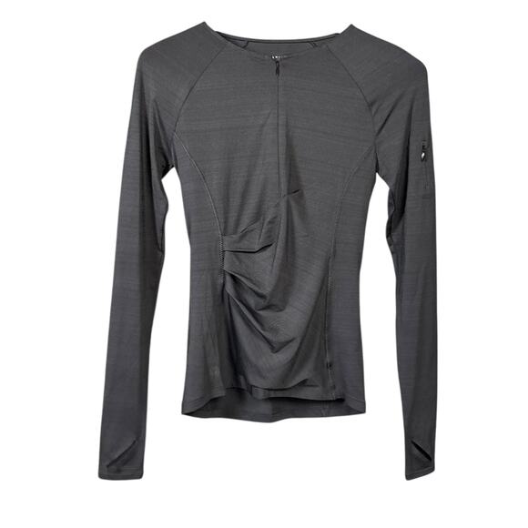 Athleta Pacifica Wrap Front Top Gray XXS Long Sleeve Ruched Yoga Activewear - Picture 2 of 8